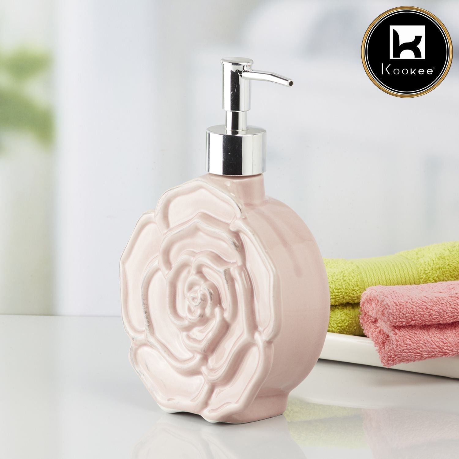 Ceramic Soap Dispenser for handwash for Bathroom, Pink, (Set of 1) (7960)