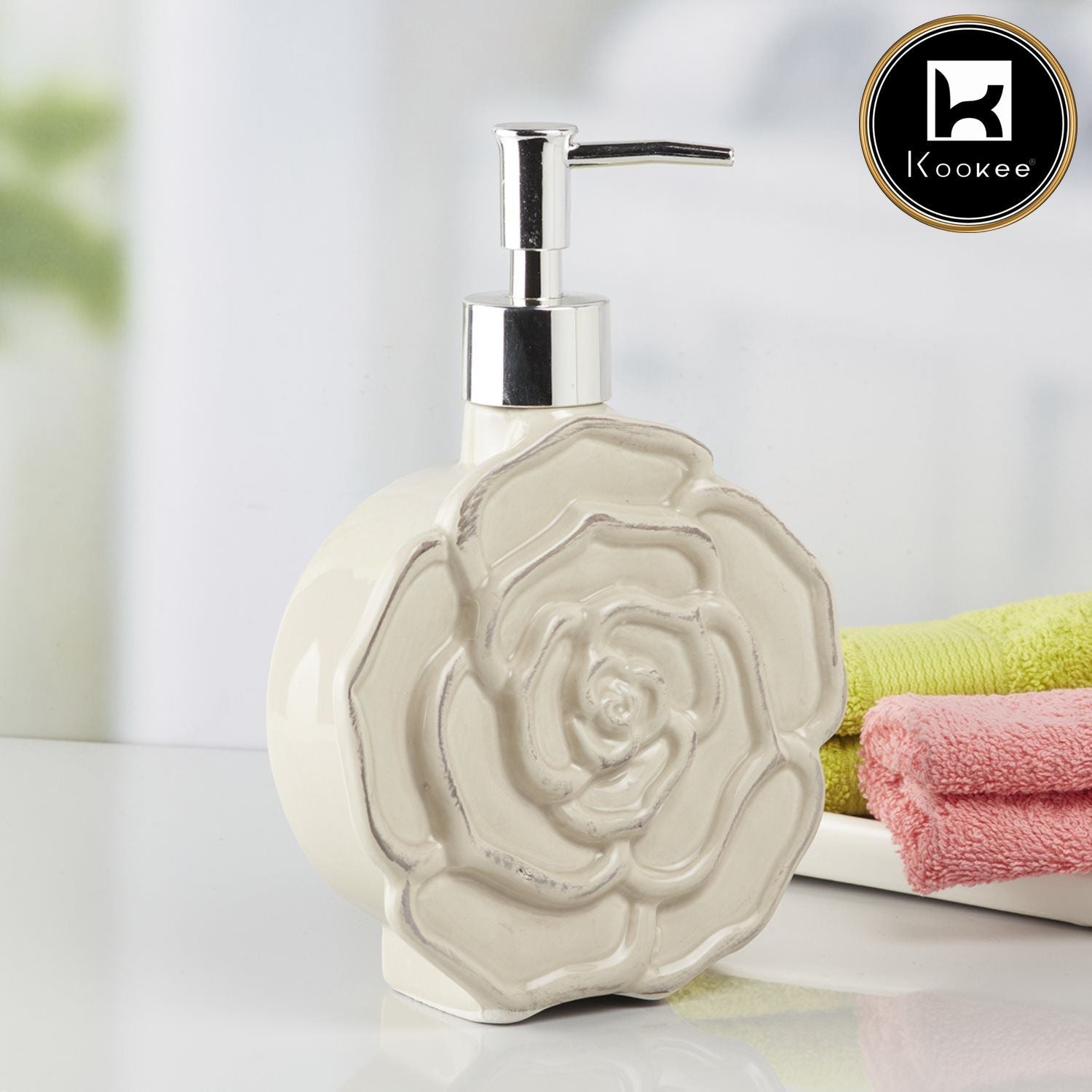 Ceramic Soap Dispenser for handwash for Bathroom, Beige (V-CSD-007-1)