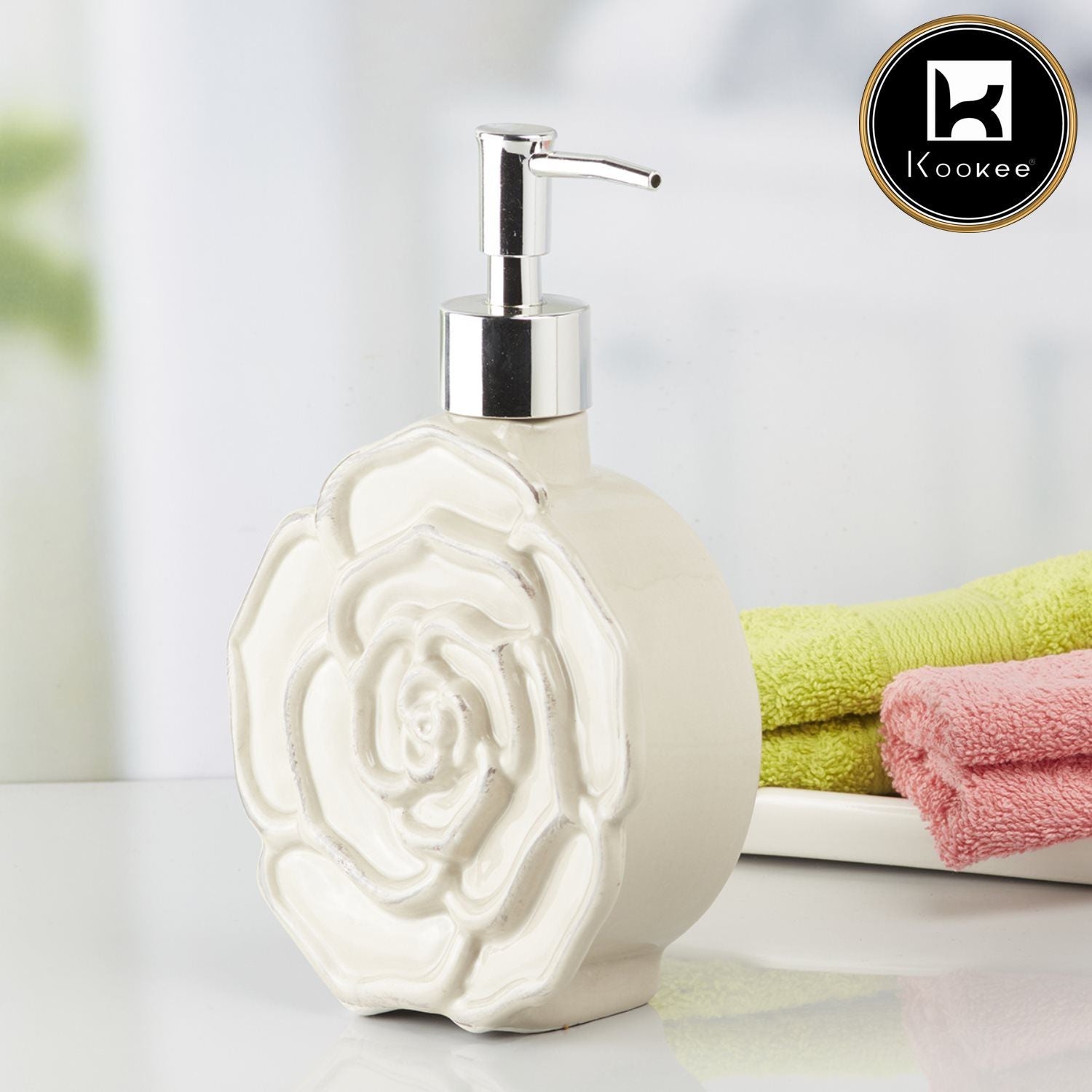 Ceramic Soap Dispenser for handwash for Bathroom, Beige (V-CSD-007-1)