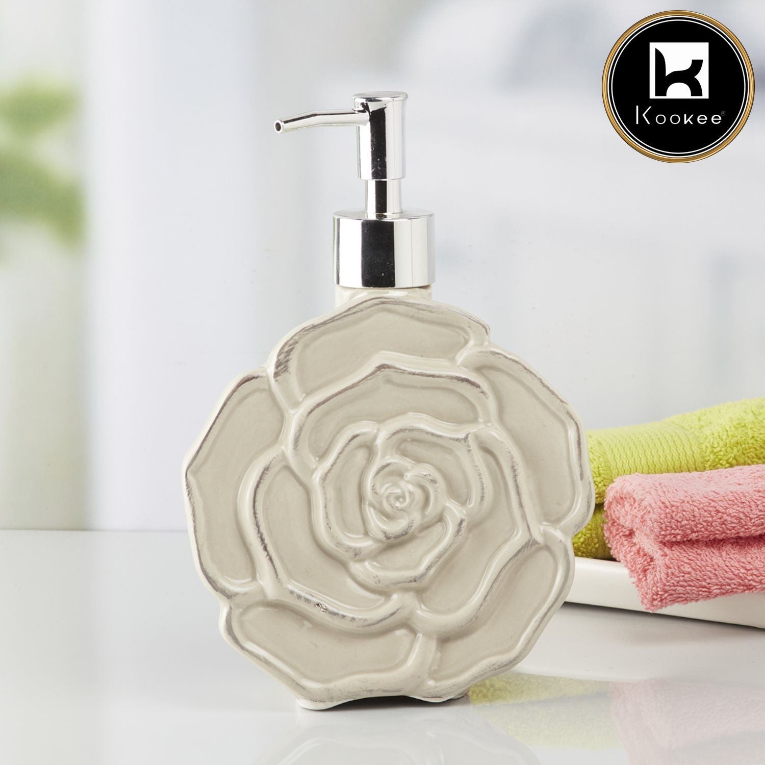 Ceramic Soap Dispenser for handwash for Bathroom, Beige (Set of 1) (7961)