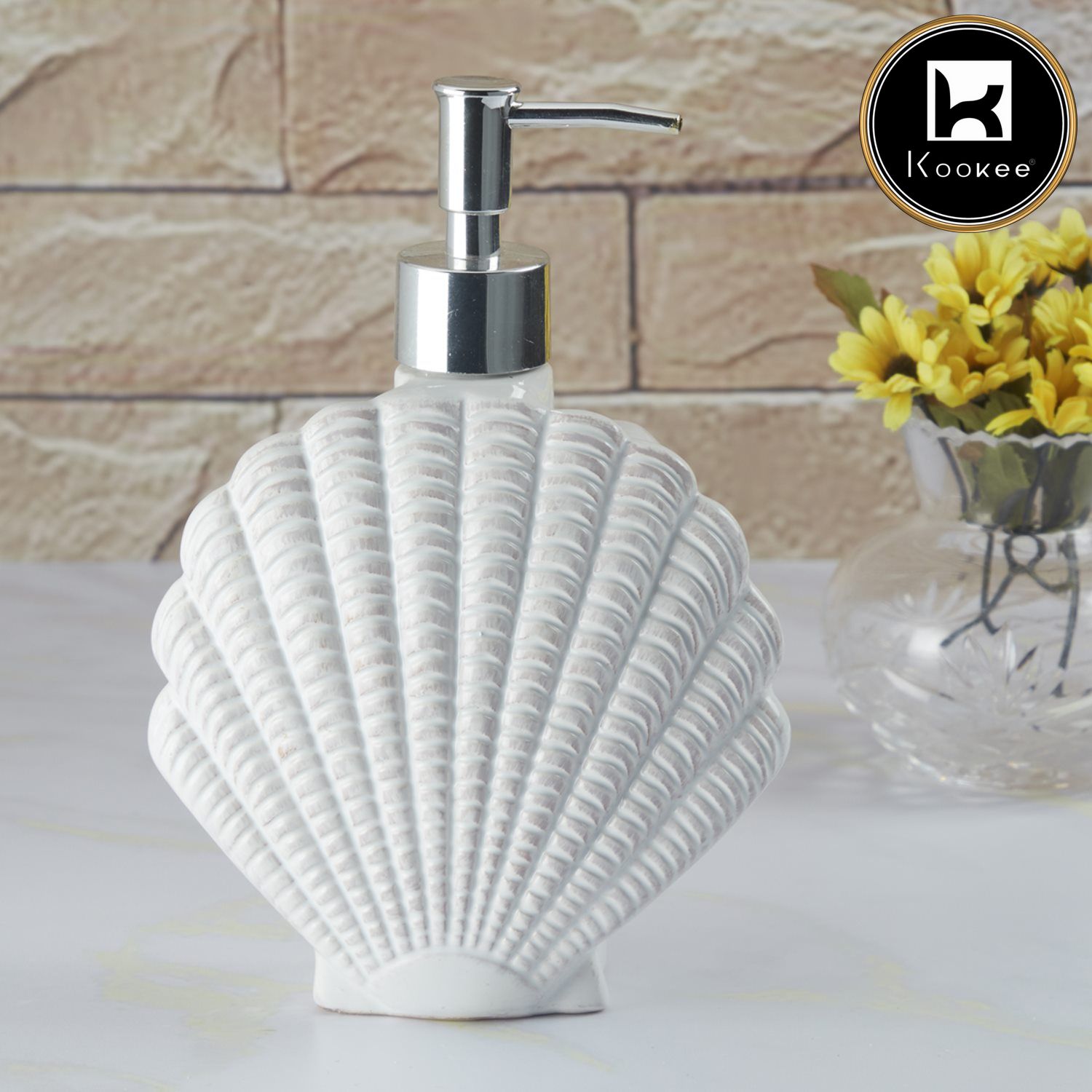 Kookee Ceramic Soap Dispenser with Stylish Refillable Pump Bottle for Bathroom Handwash & Kitchen Wash Basin, Perfect for Hand Soap, Lotion, and more, White,