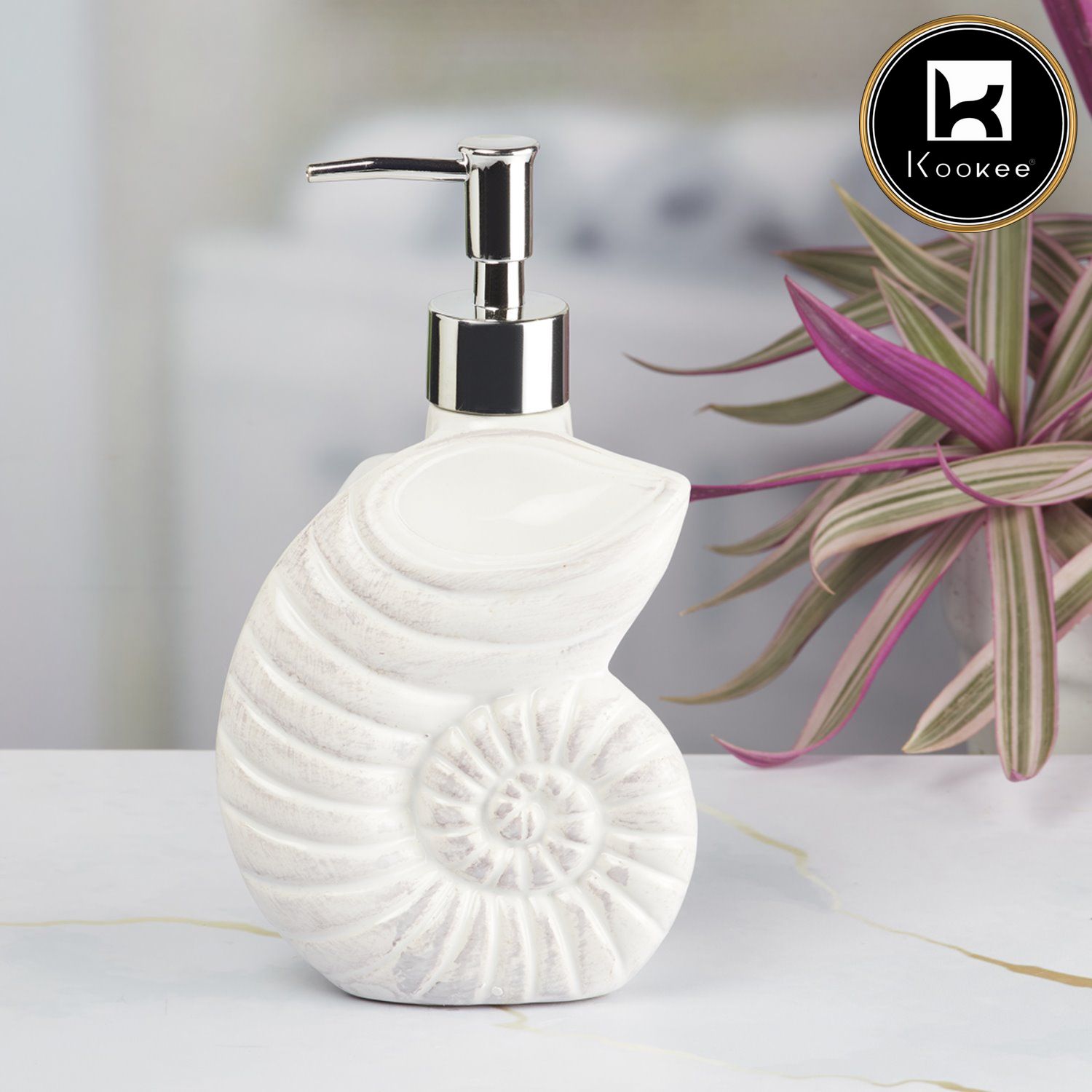 Kookee Ceramic Soap Dispenser with Stylish Refillable Pump Bottle for Bathroom Handwash & Kitchen Wash Basin, Perfect for Hand Soap, Lotion, and more, White,