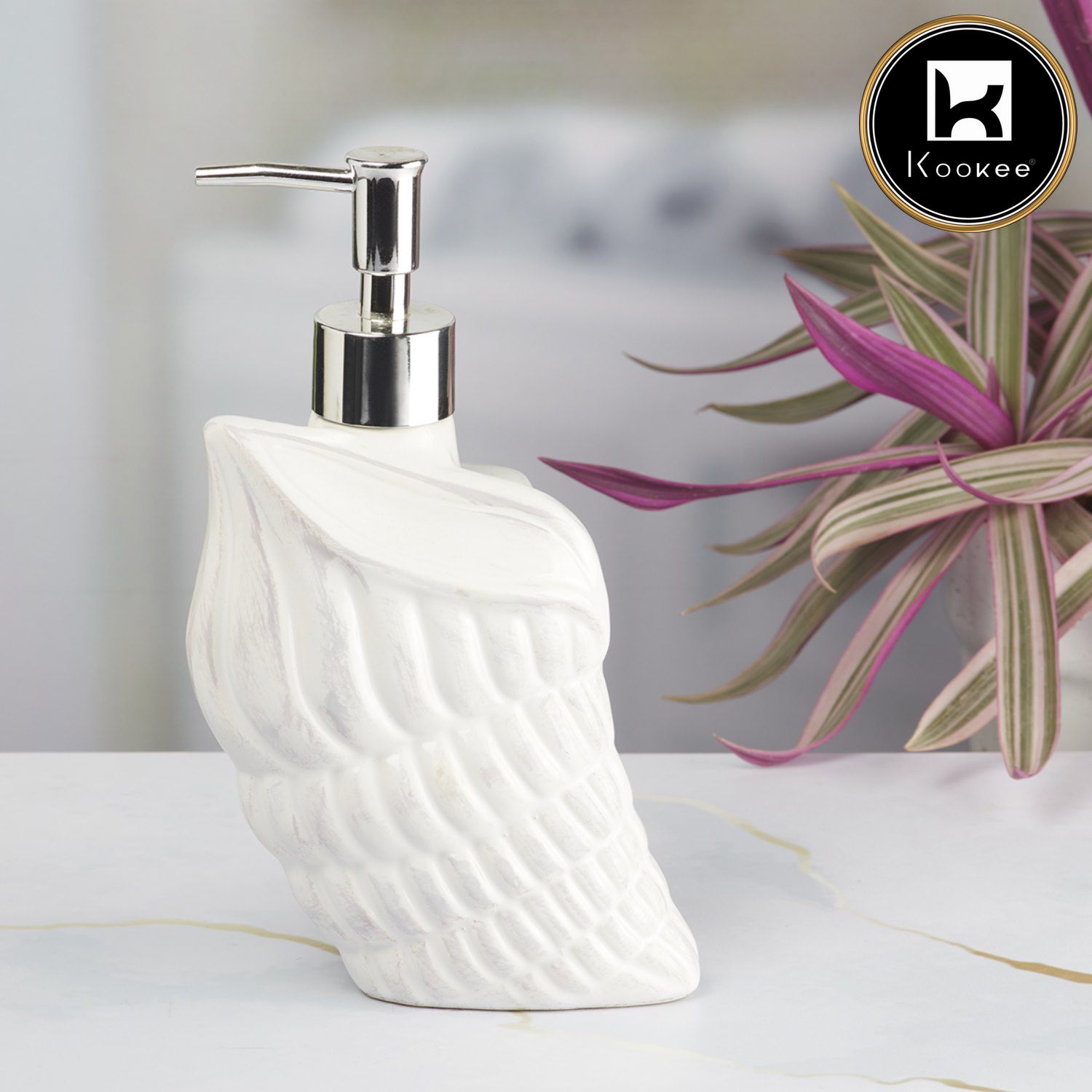 Kookee Ceramic Soap Dispenser with Stylish Refillable Pump Bottle for Bathroom Handwash & Kitchen Wash Basin, Perfect for Hand Soap, Lotion, and more, White,