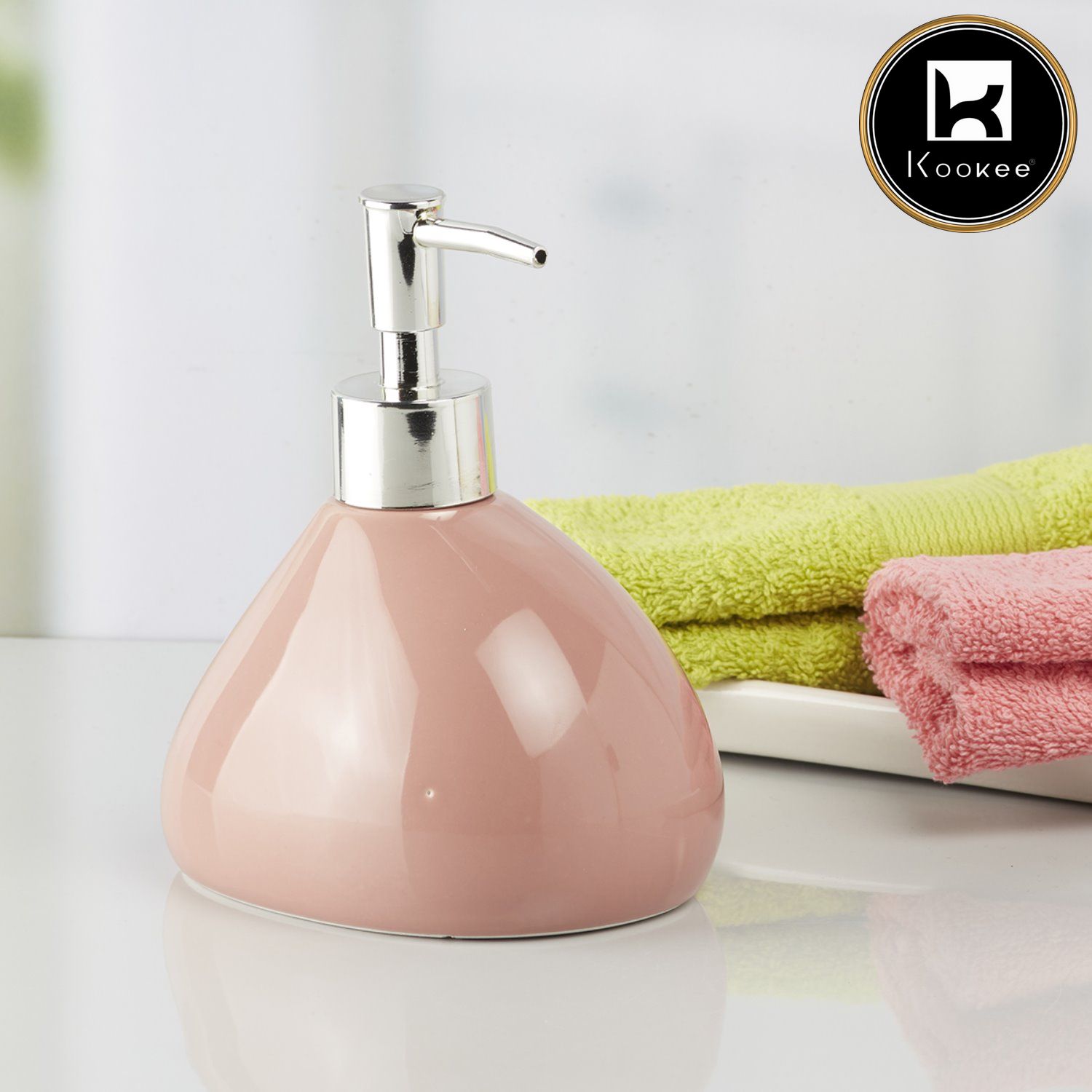 Ceramic Soap Dispenser for handwash for Bathroom, Pink, (Set of 1) (7967)