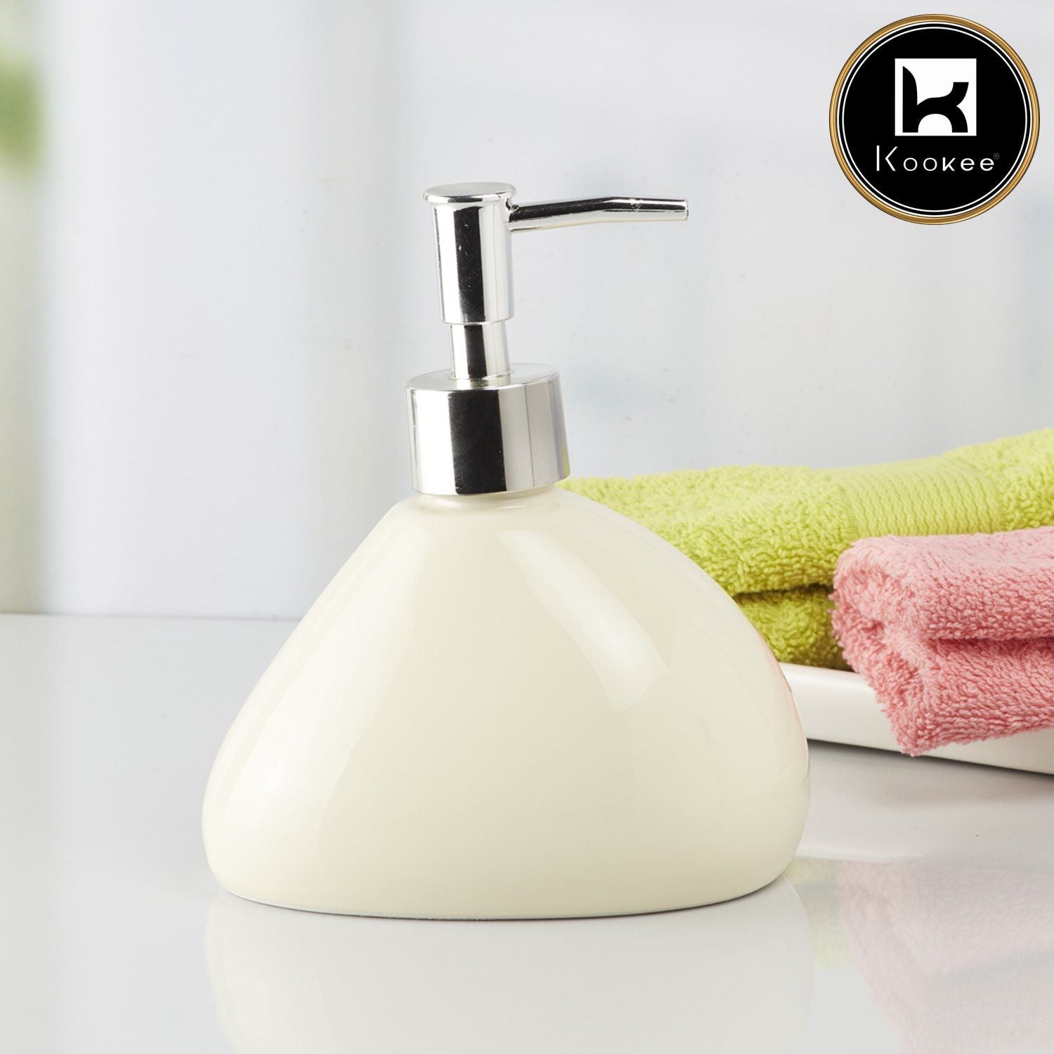 Kookee Ceramic Soap Dispenser with Stylish Refillable Pump Bottle for Bathroom Handwash & Kitchen Wash Basin, Perfect for Hand Soap, Lotion, and more, Cream,