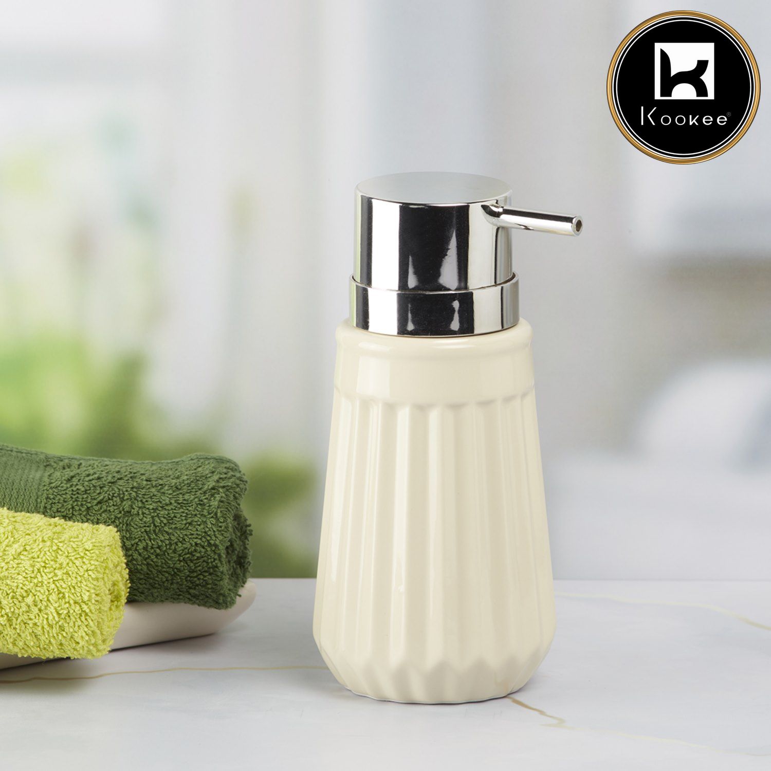 Ceramic Soap Dispenser for handwash for Bathroom, Cream (Set of 2) (9550)