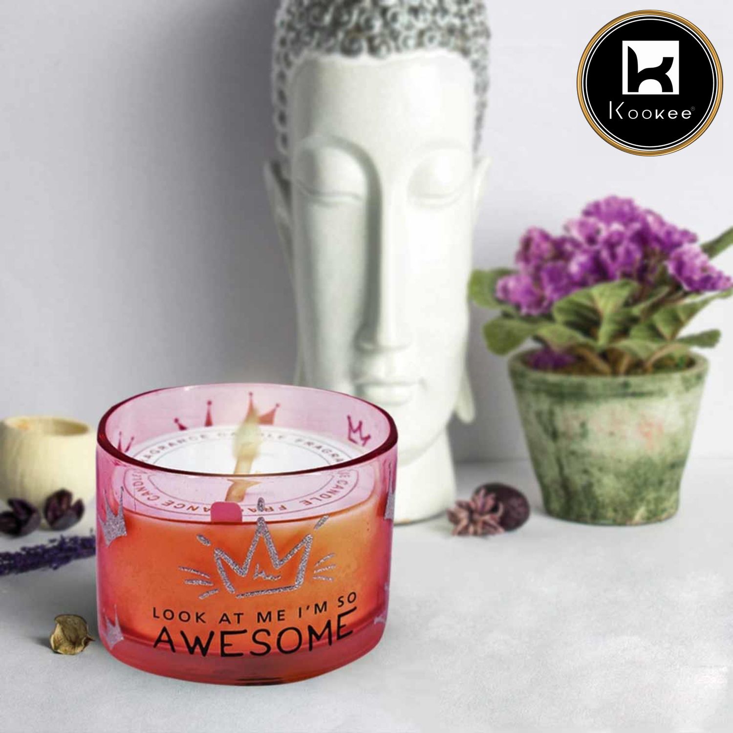 Kookee Soy Wax Scented Candle in Glass Jar (50H Burn Time) (AXW1314-A)