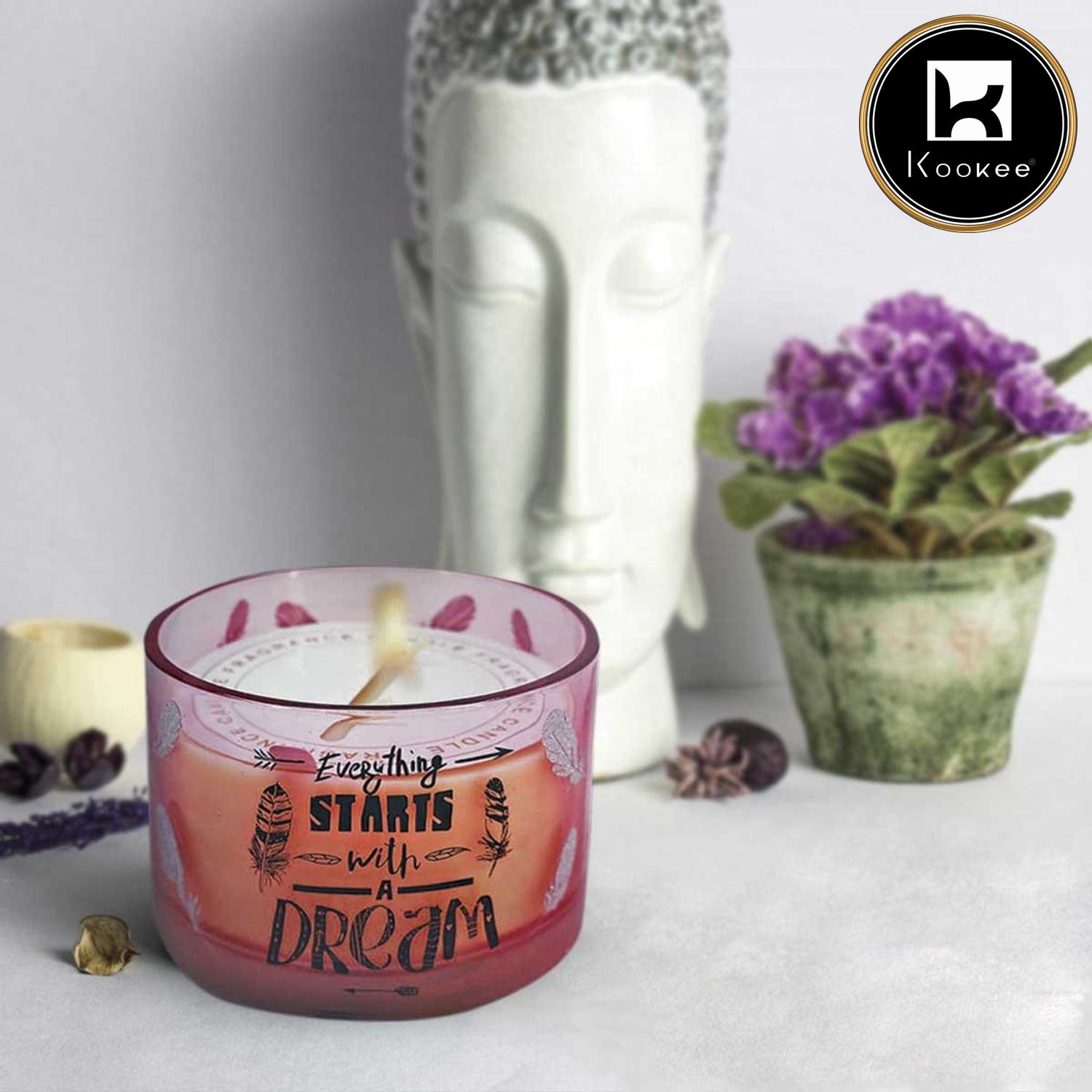 Kookee Soy Wax Scented Candle in Glass Jar (50H Burn Time) (AXW1314-C)