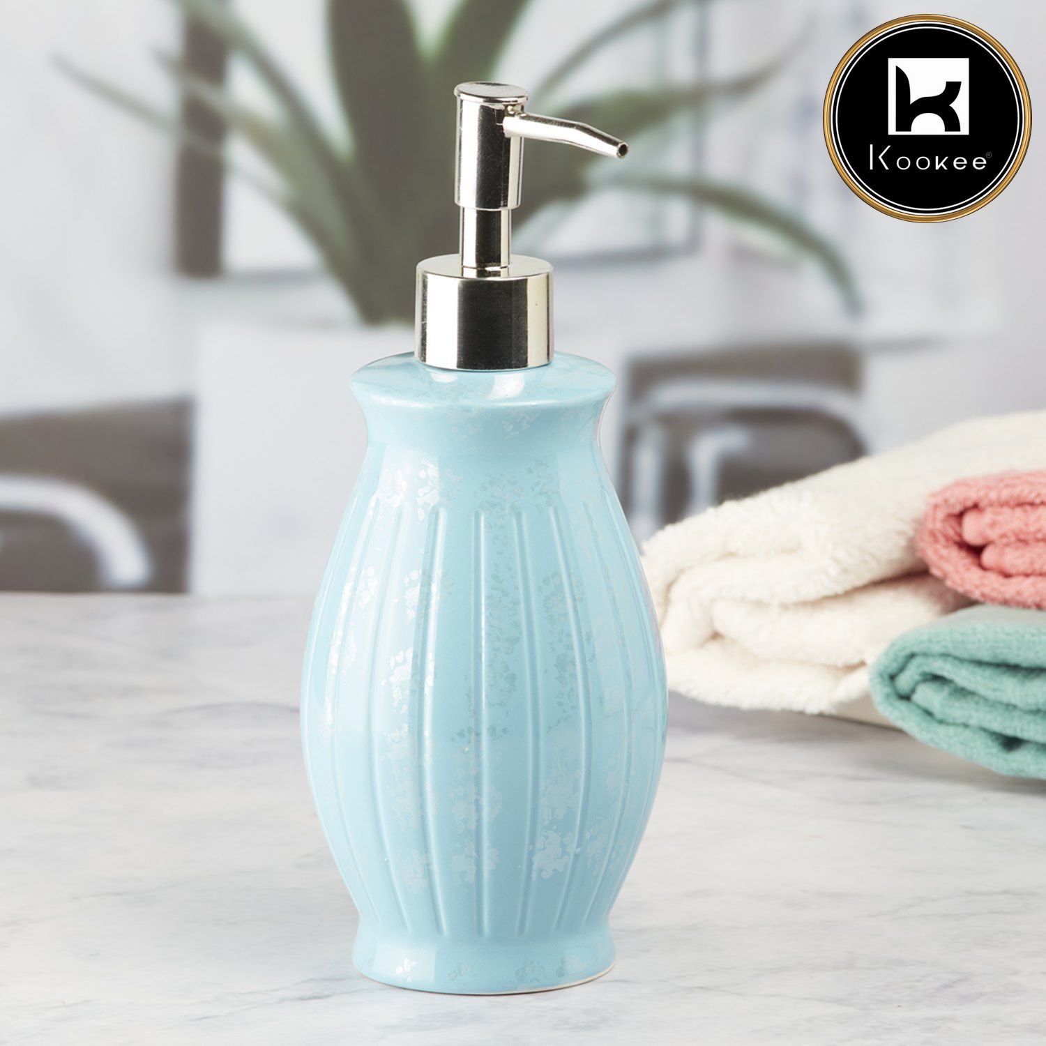 Ceramic Soap Dispenser for handwash for Bathroom, Blue (Set of 1) (8005)