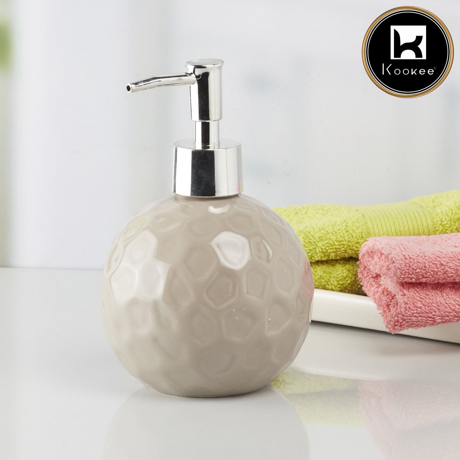 Ceramic Soap Dispenser for handwash for Bathroom, Beige (V-CSD-002-3)