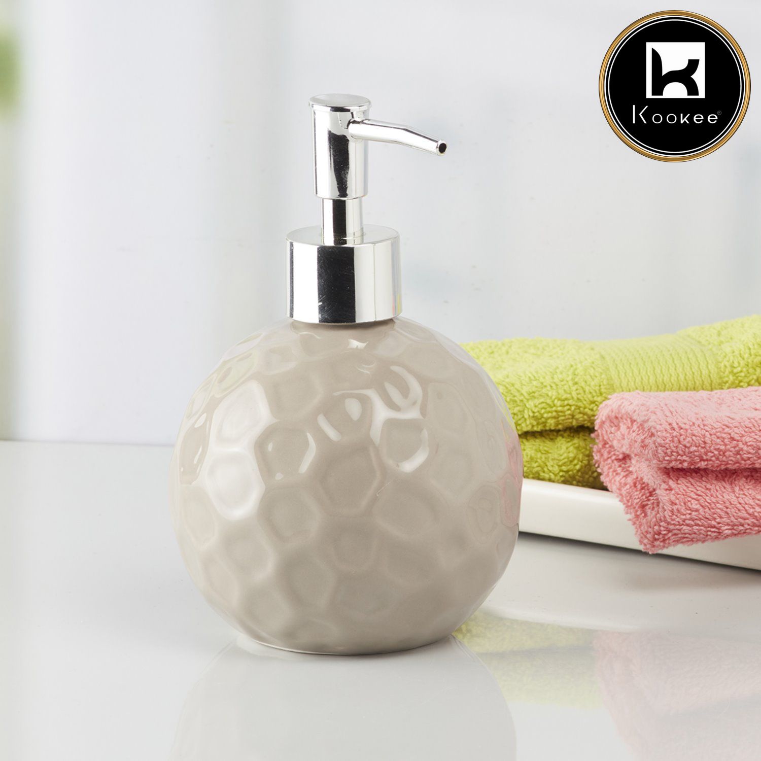 Ceramic Soap Dispenser for handwash for Bathroom, Beige (V-CSD-002-3)