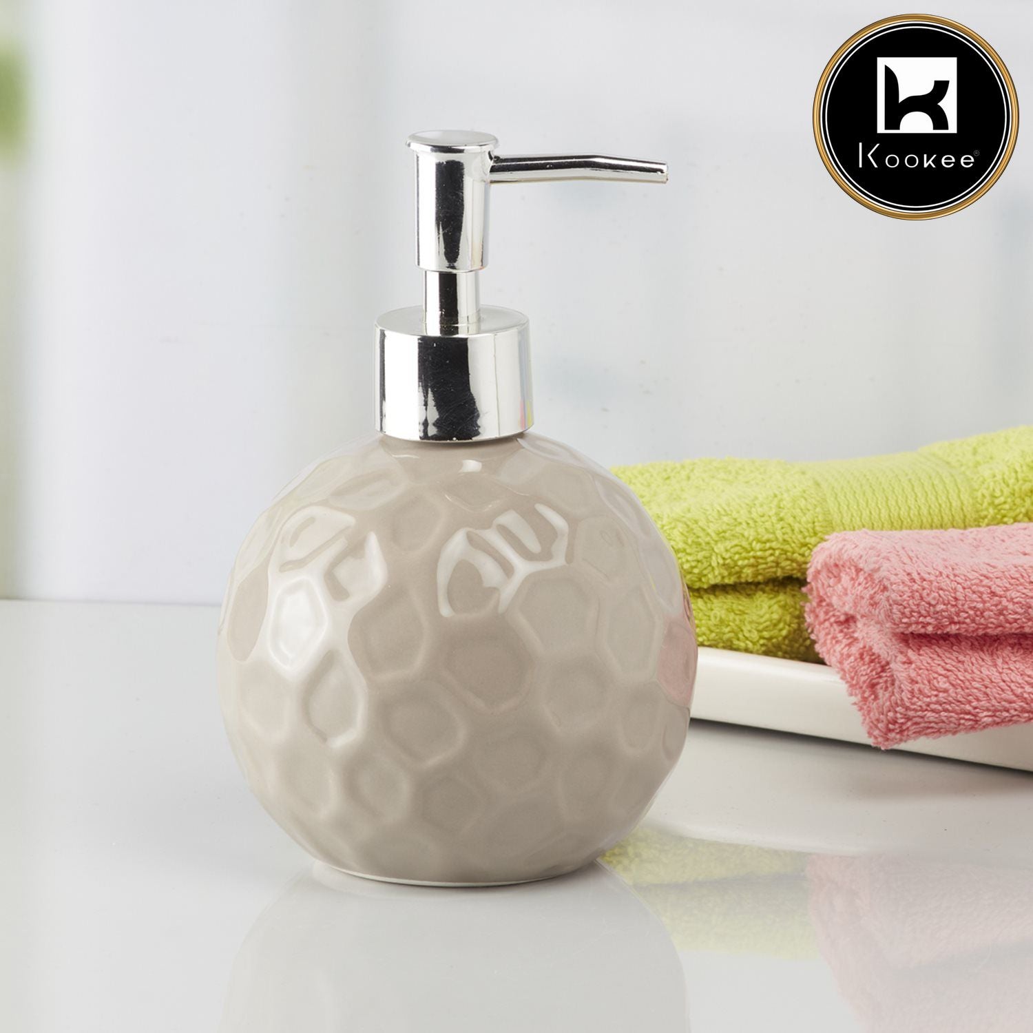 Ceramic Soap Dispenser for handwash for Bathroom, Beige (Set of 1) (8008)