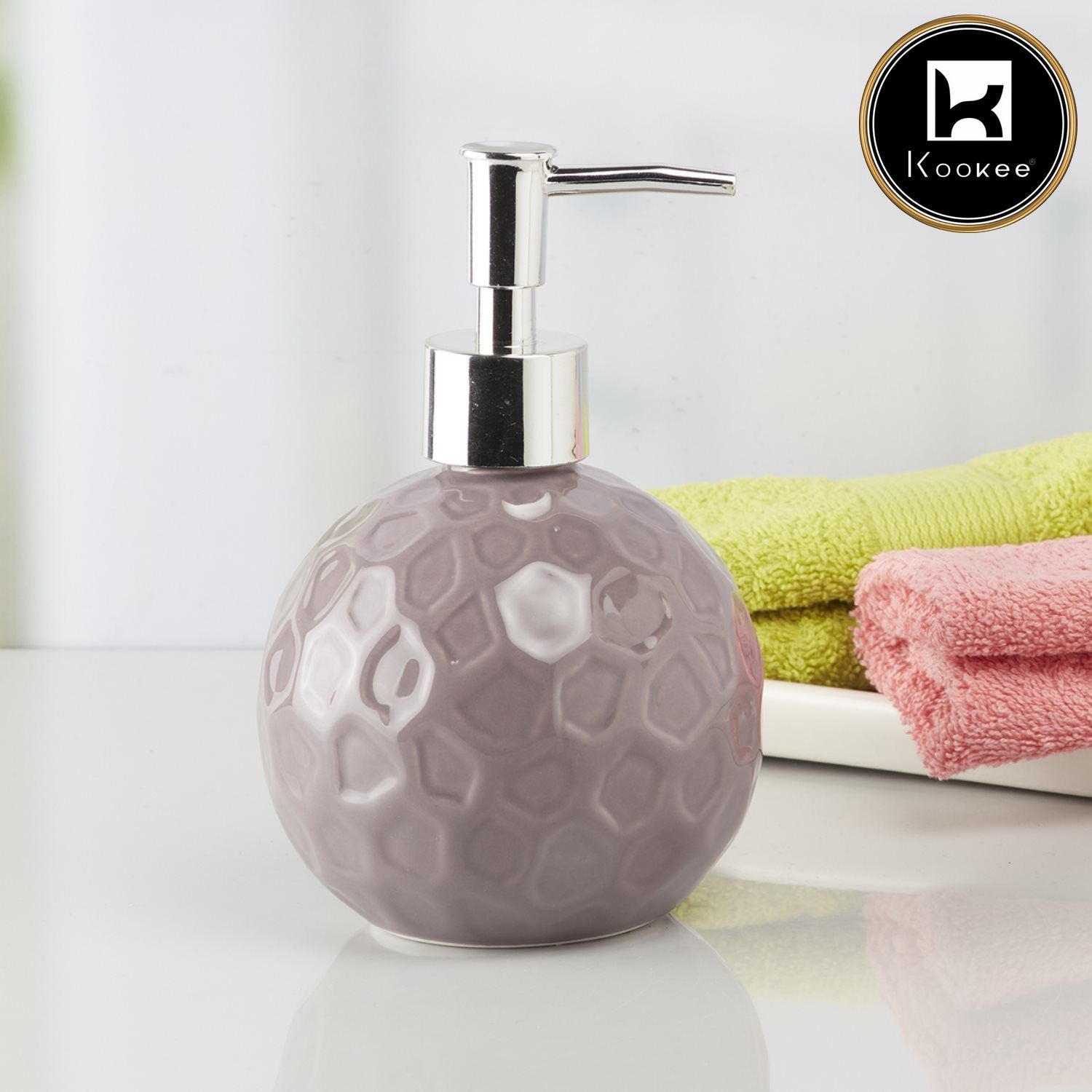 Ceramic Soap Dispenser for handwash for Bathroom, Grey (Set of 1) (8009)