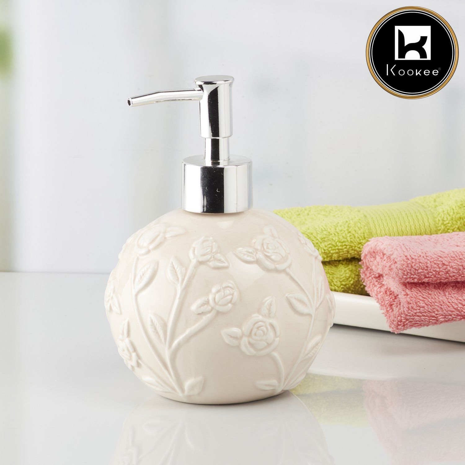 Ceramic Soap Dispenser for handwash for Bathroom, Beige (V-CSD-002-1)