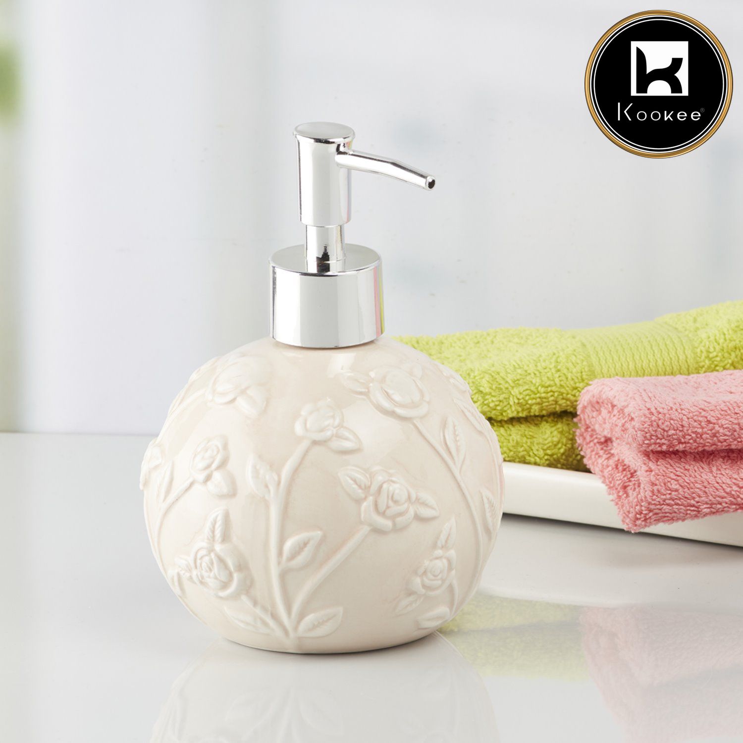 Ceramic Soap Dispenser for handwash for Bathroom, Beige (V-CSD-002-1)