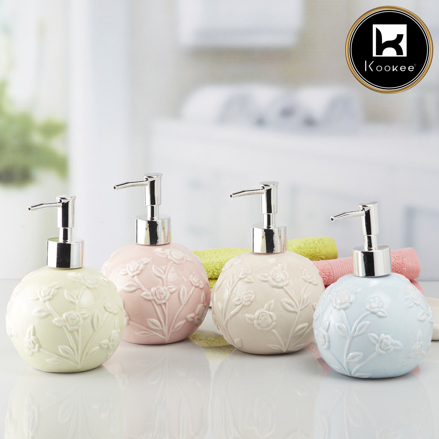 Ceramic Soap Dispenser for handwash for Bathroom, Beige (V-CSD-002-1)