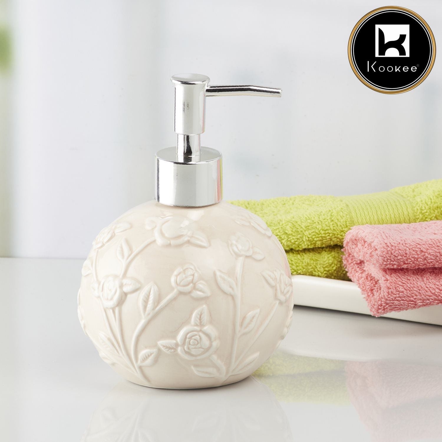 Ceramic Soap Dispenser for handwash for Bathroom, Beige (Set of 1) (8019)