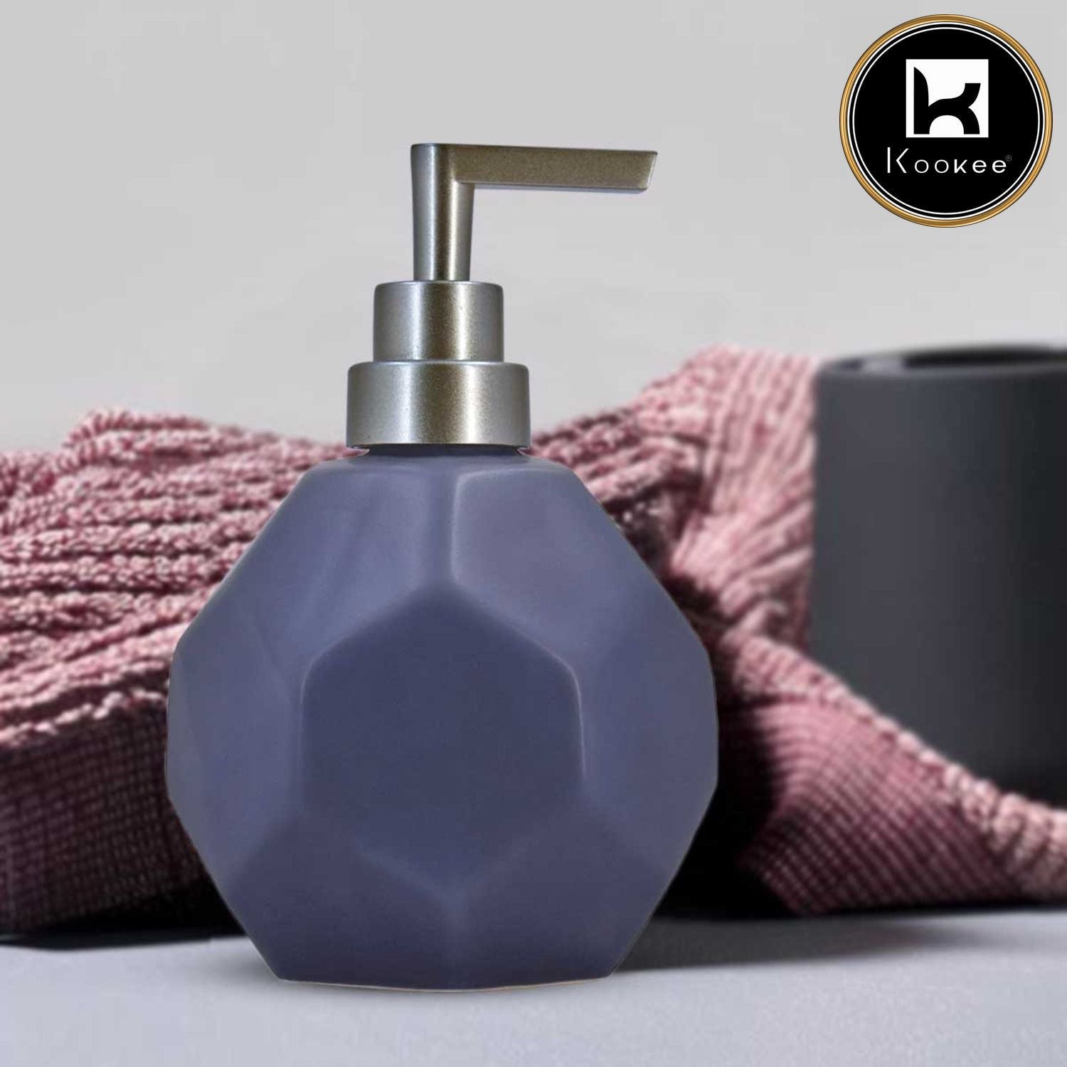 Kookee Ceramic Soap Dispenser with Stylish Refillable Pump Bottle for Bathroom Handwash & Kitchen Wash Basin, Perfect for Hand Soap, Lotion, and more, Blue,