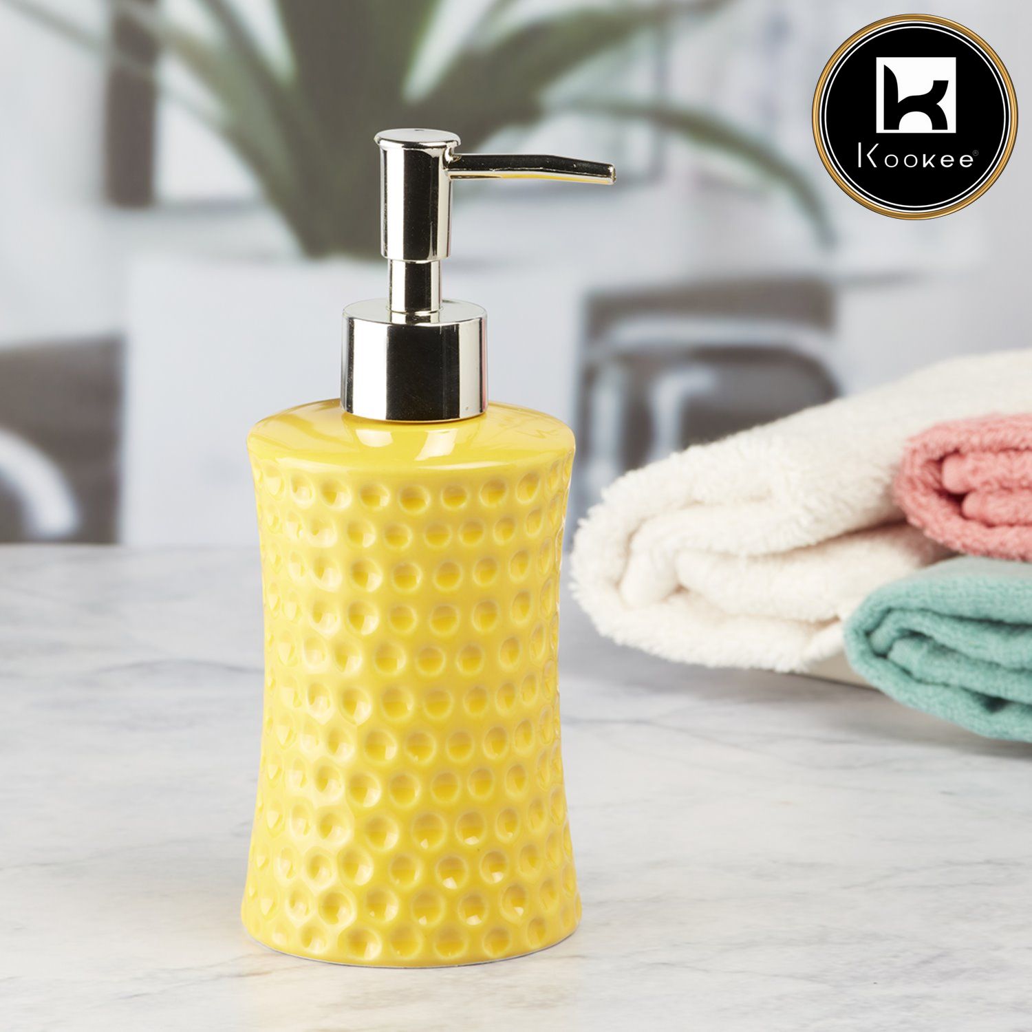 Ceramic Soap Dispenser for handwash for Bathroom, Yellow, (Set of 1) (8039)