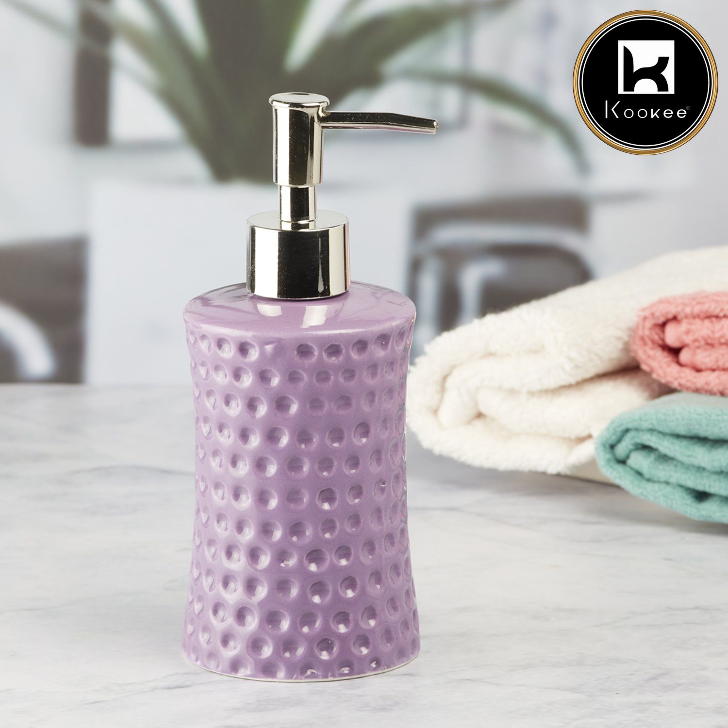 Ceramic Soap Dispenser for handwash for Bathroom, Purple, (Set of 1) (8041)