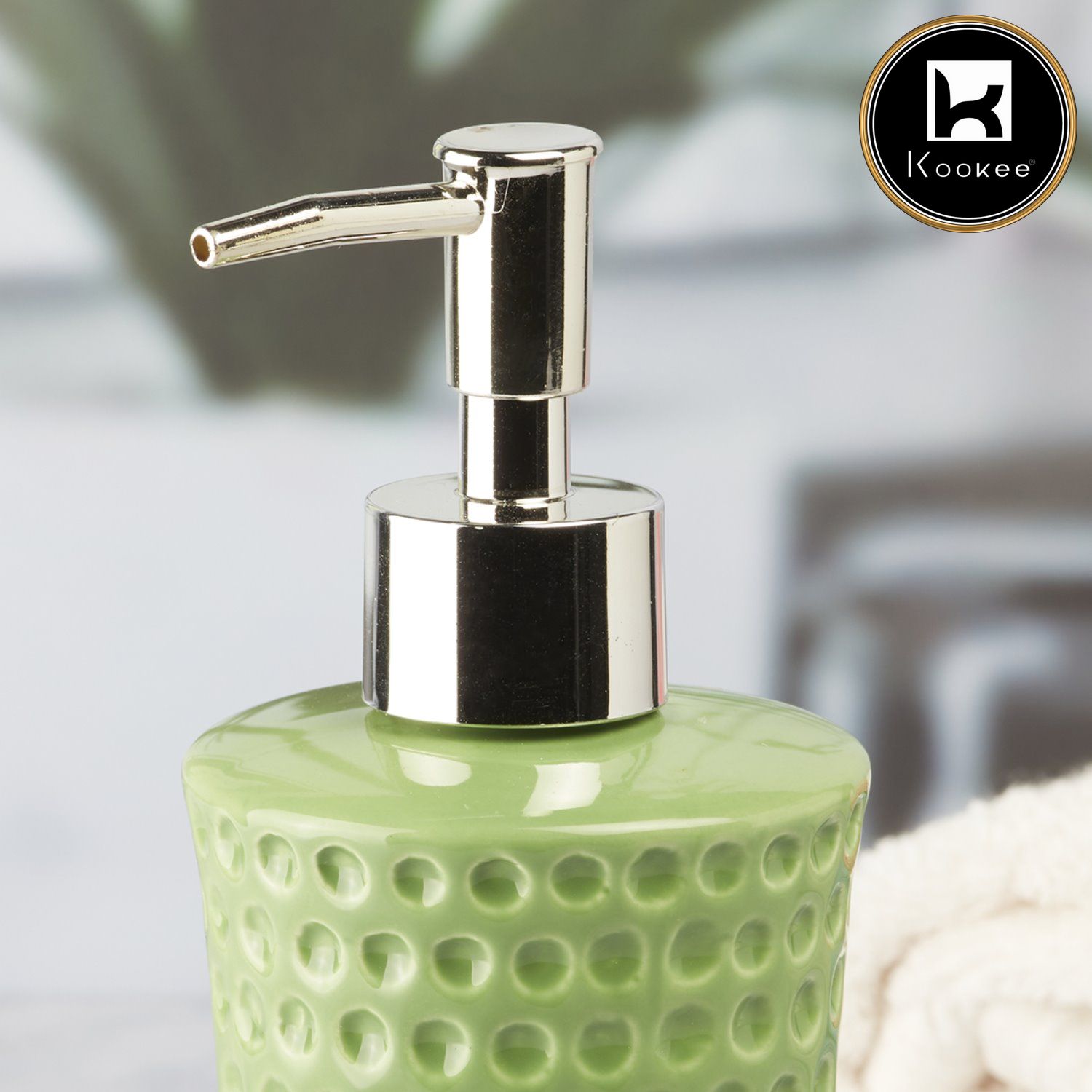 Ceramic Soap Dispenser for handwash for Bathroom, Green, (Set of 1) (8042)