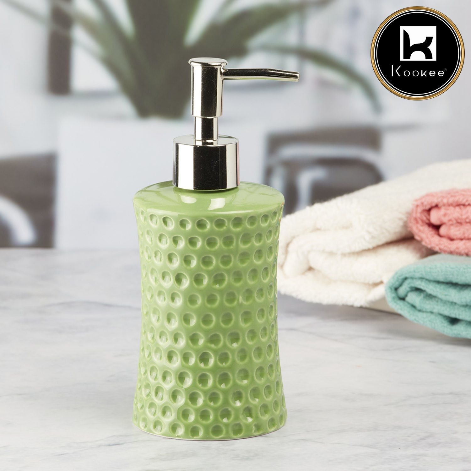 Ceramic Soap Dispenser for handwash for Bathroom, Green, (Set of 1) (8042)