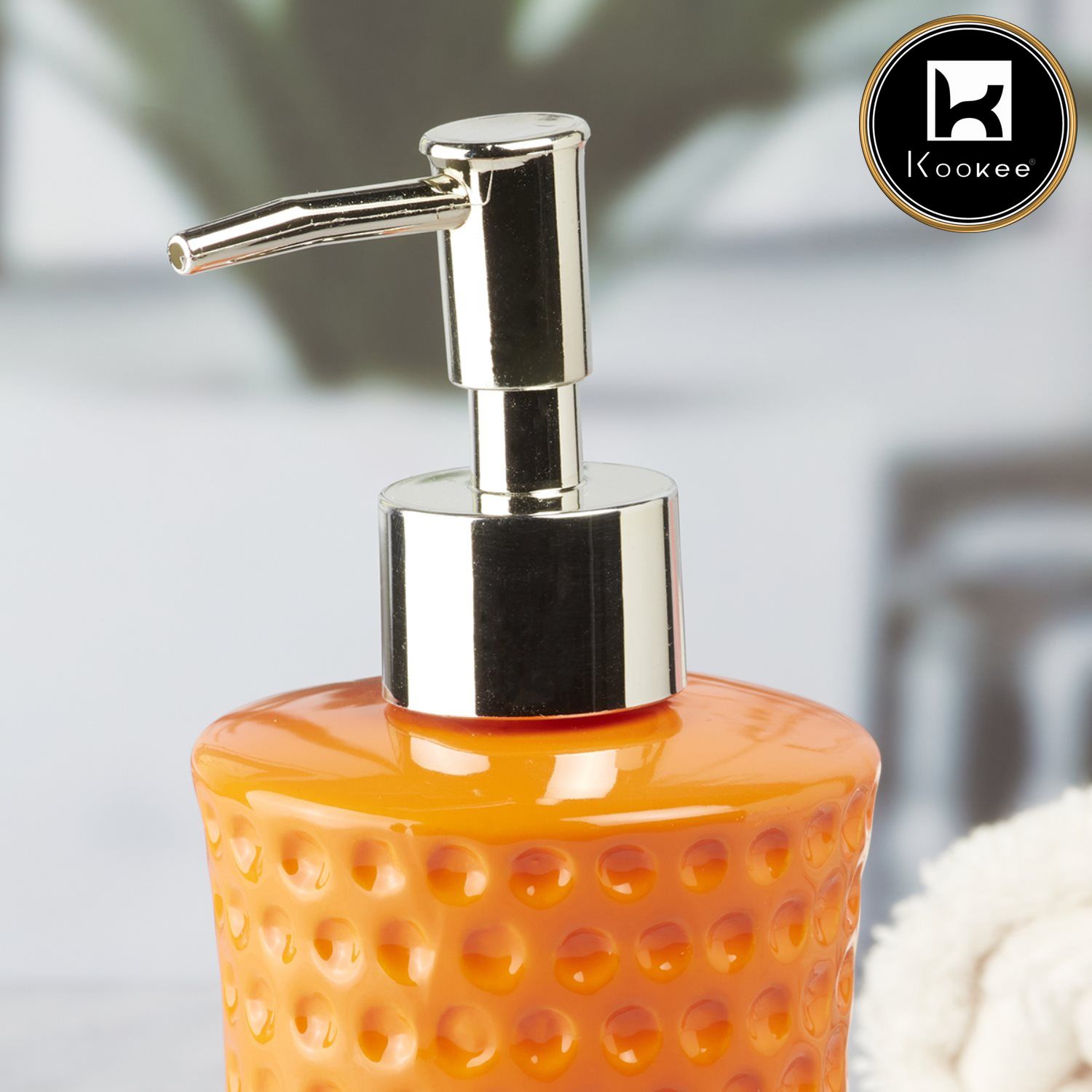 Ceramic Soap Dispenser for handwash for Bathroom, Orange, (Set of 1) (8043)