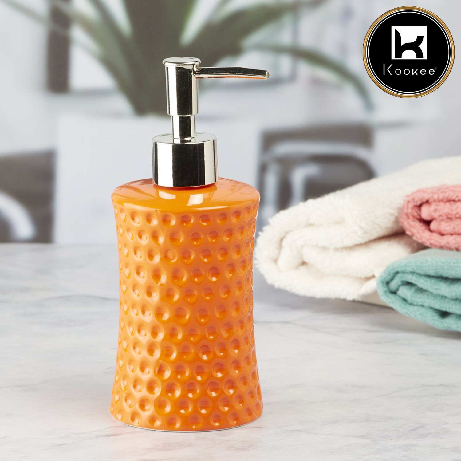 Ceramic Soap Dispenser for handwash for Bathroom, Orange, (Set of 1) (8043)