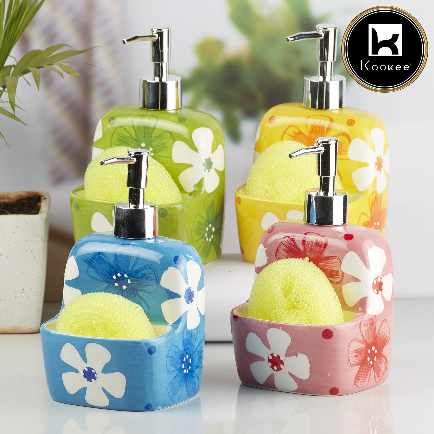 Ceramic Soap Dispenser for handwash for Bathroom, Green, (Set of 1) (8046)