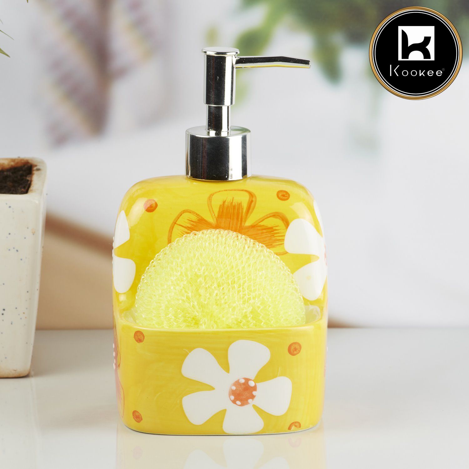 Ceramic Soap Dispenser for handwash for Bathroom, Yellow, (Set of 1) (8047)