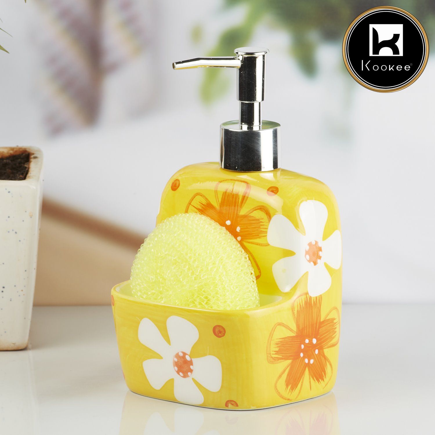 Ceramic Soap Dispenser for handwash for Bathroom, Yellow, (Set of 1) (8047)