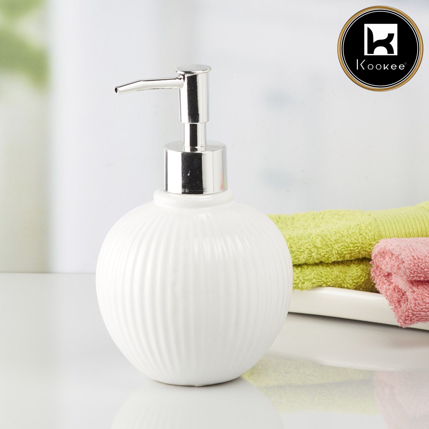 Ceramic Soap Dispenser for handwash for Bathroom, White, (Set of 1) (8048)