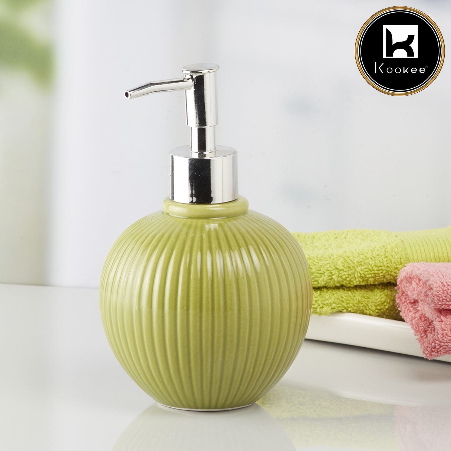 Ceramic Soap Dispenser for handwash for Bathroom, Green, (Set of 1) (8049)