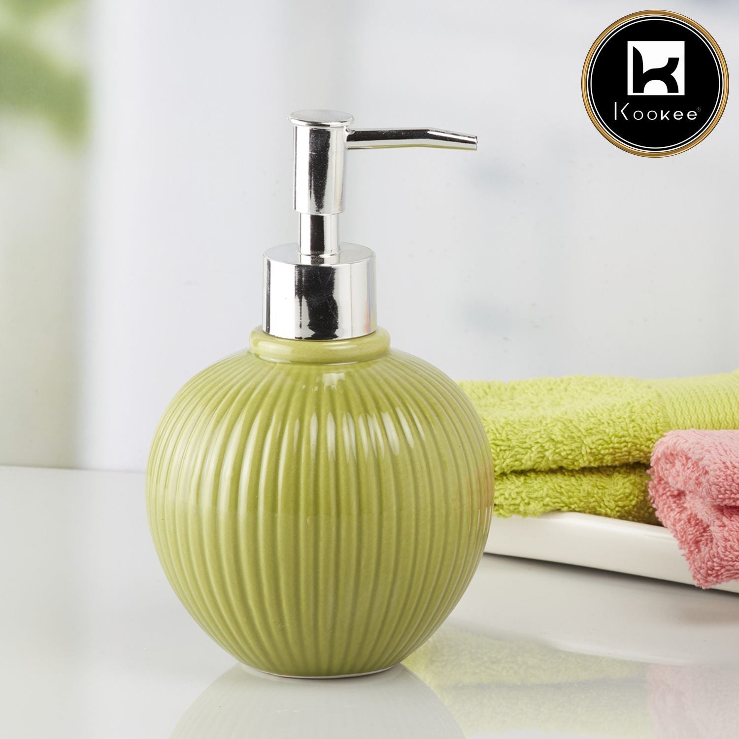 Ceramic Soap Dispenser for handwash for Bathroom, Green (Set of 1) (8049)