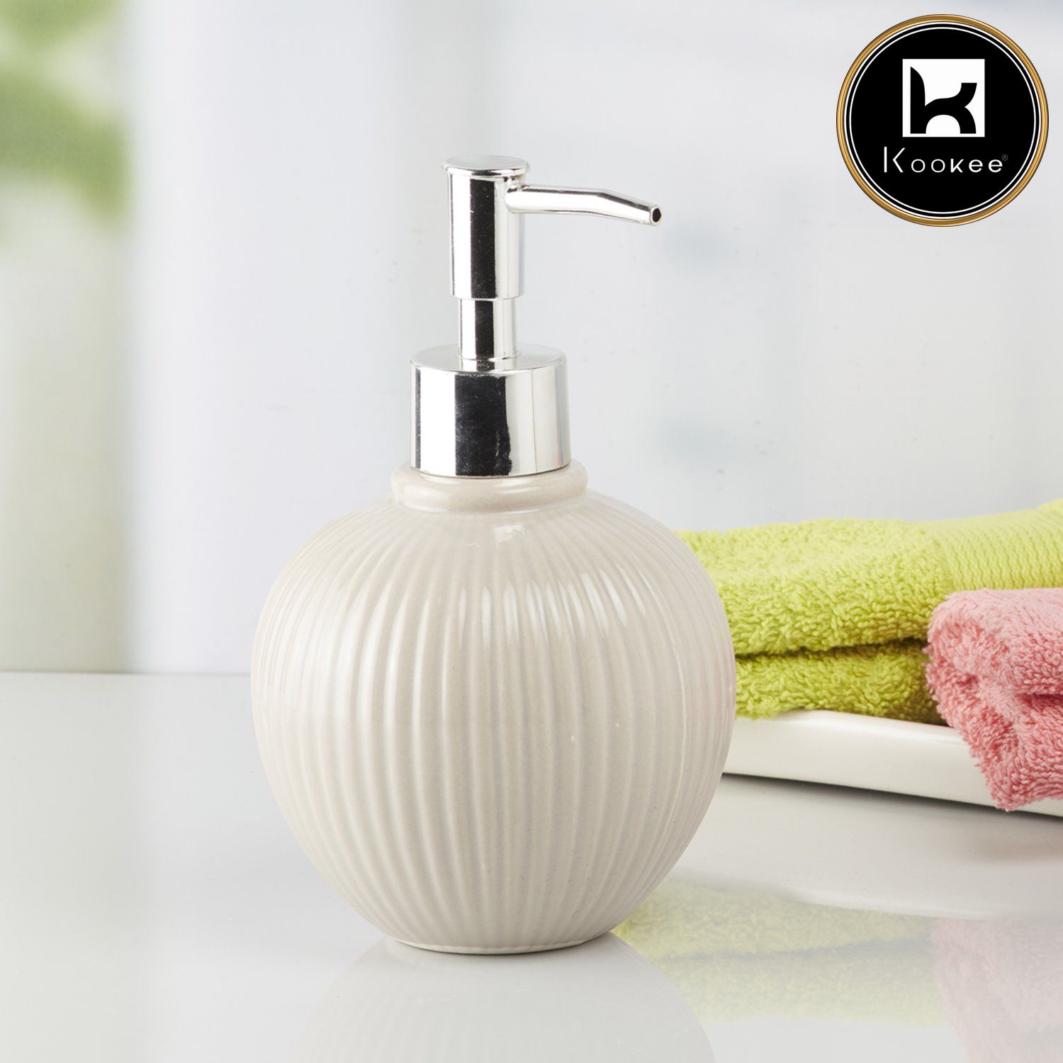 Ceramic Soap Dispenser for handwash for Bathroom, Beige, (Set of 1) (8050)