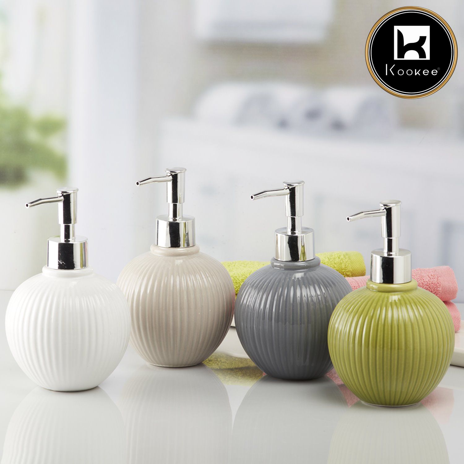 Ceramic Soap Dispenser for handwash for Bathroom, Beige (V-CSD-002-4)