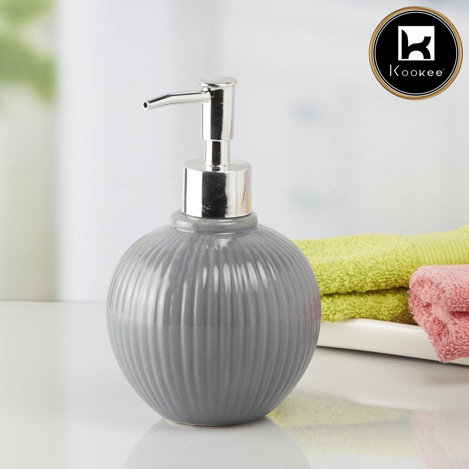 Ceramic Soap Dispenser for handwash for Bathroom, Grey, (Set of 1) (8051)