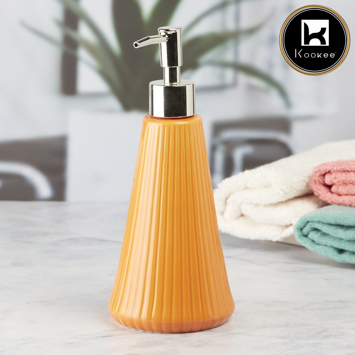 Ceramic Soap Dispenser for handwash for Bathroom, Orange, (Set of 1) (8054)