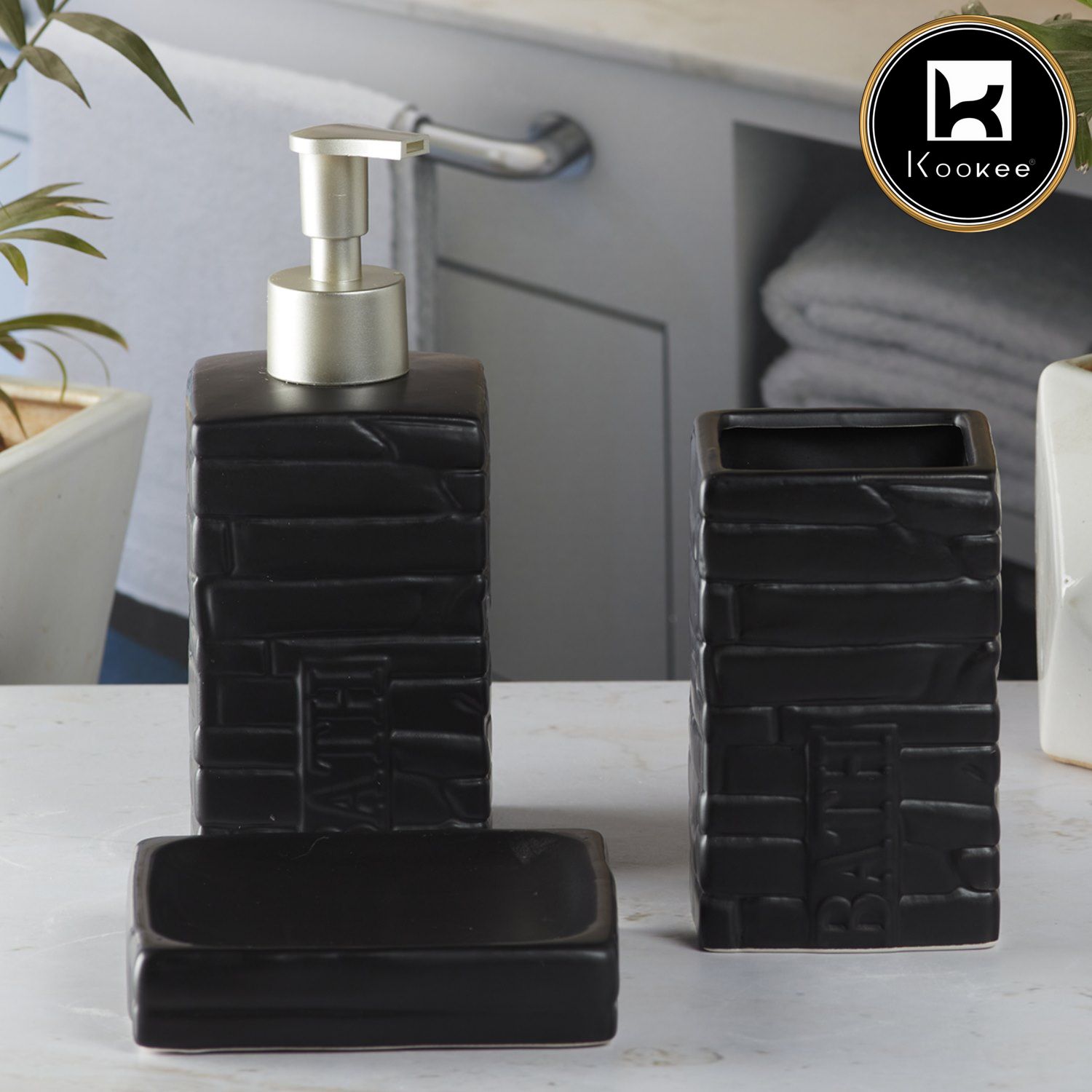 Kookee Ceramic Bathroom Sets, Black, ART08060