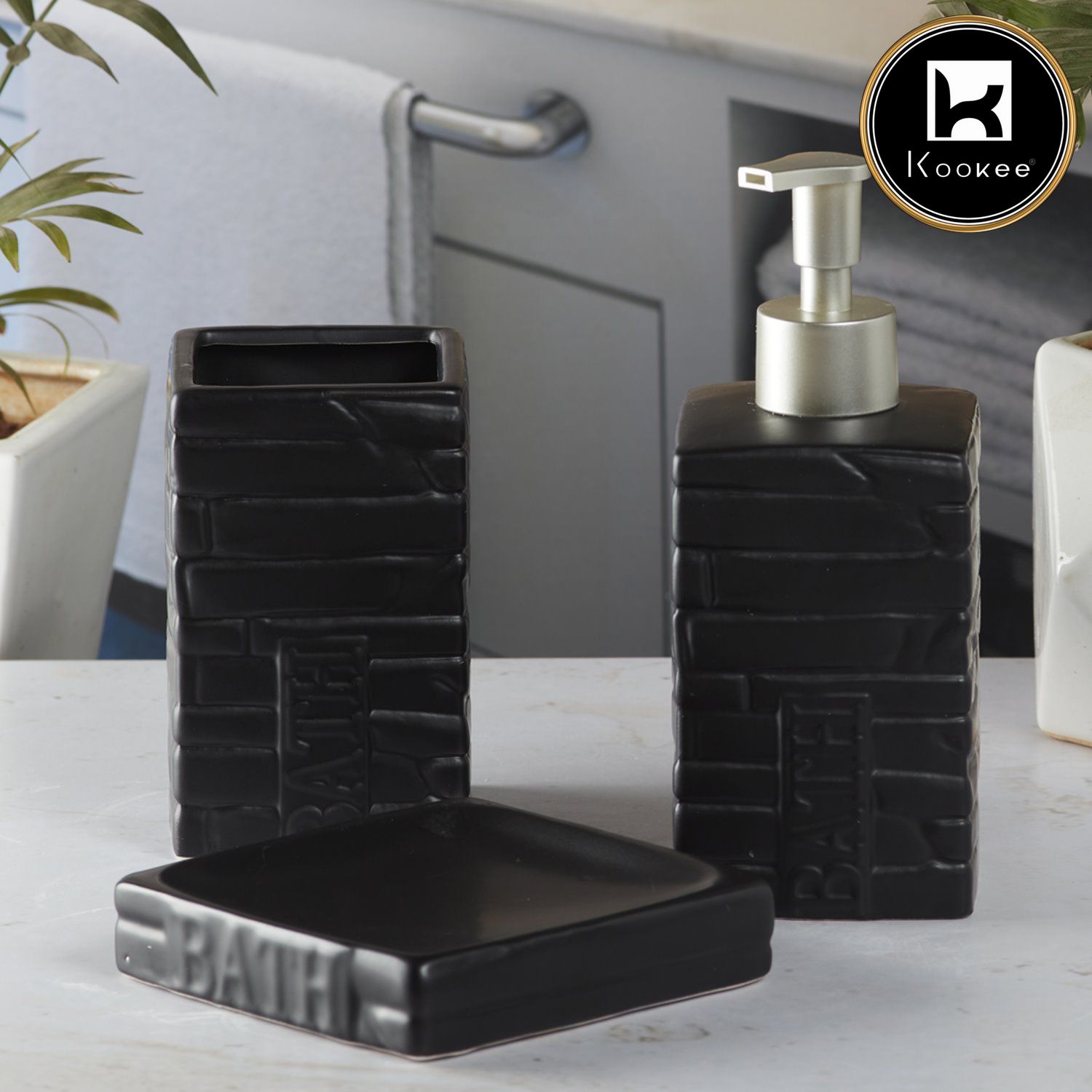 Kookee Ceramic Bathroom Sets, Black, ART08060