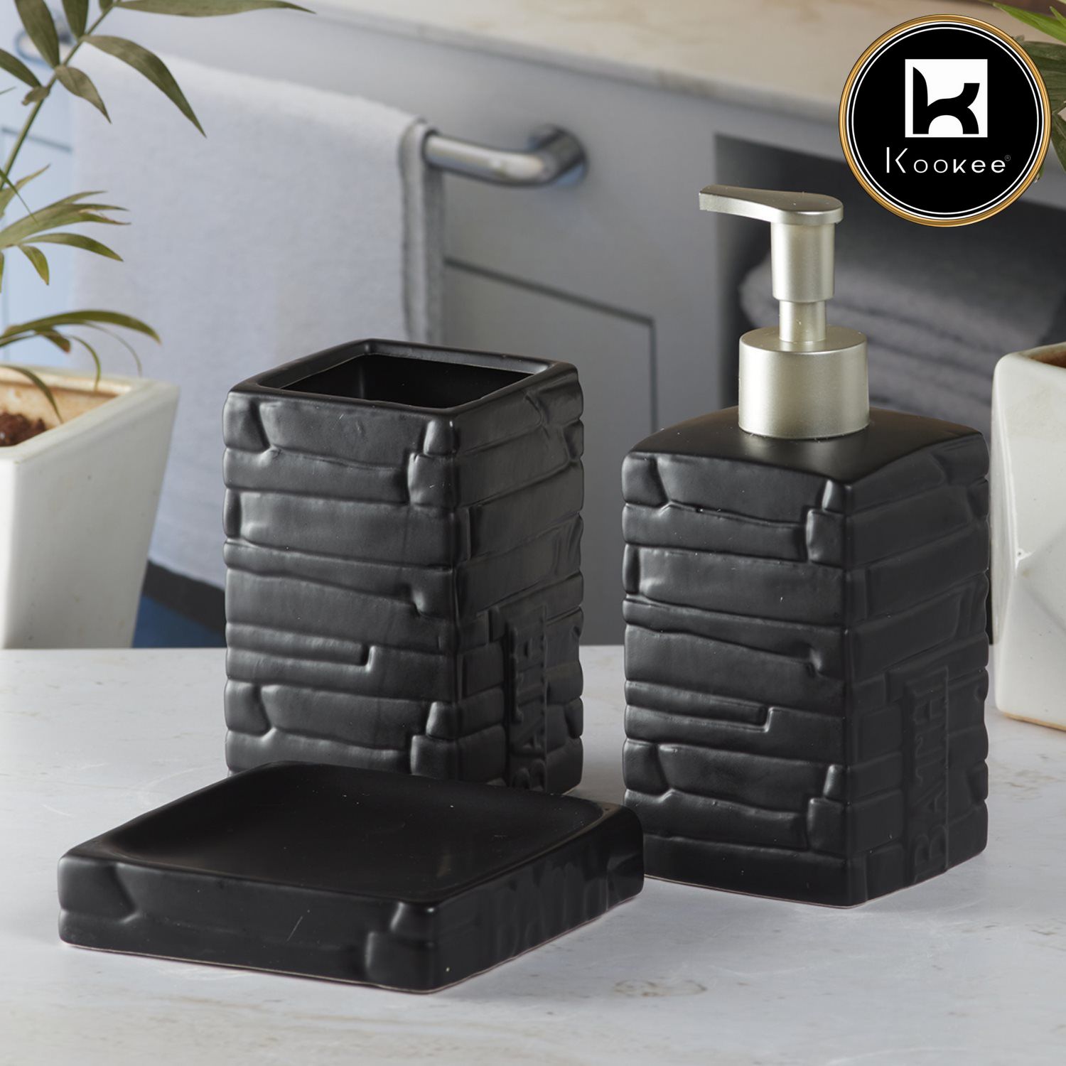 Ceramic Bathroom Accessories Set of 3 with Soap Dispenser (8060)