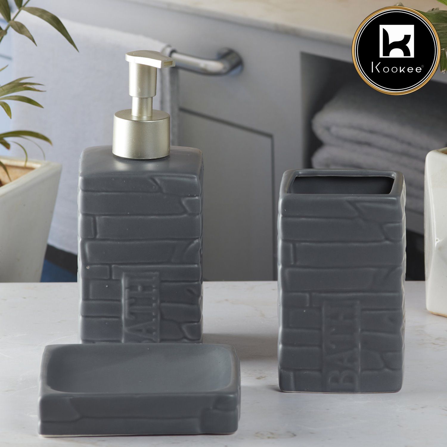 Kookee Ceramic Bathroom Sets, Grey, ART08061