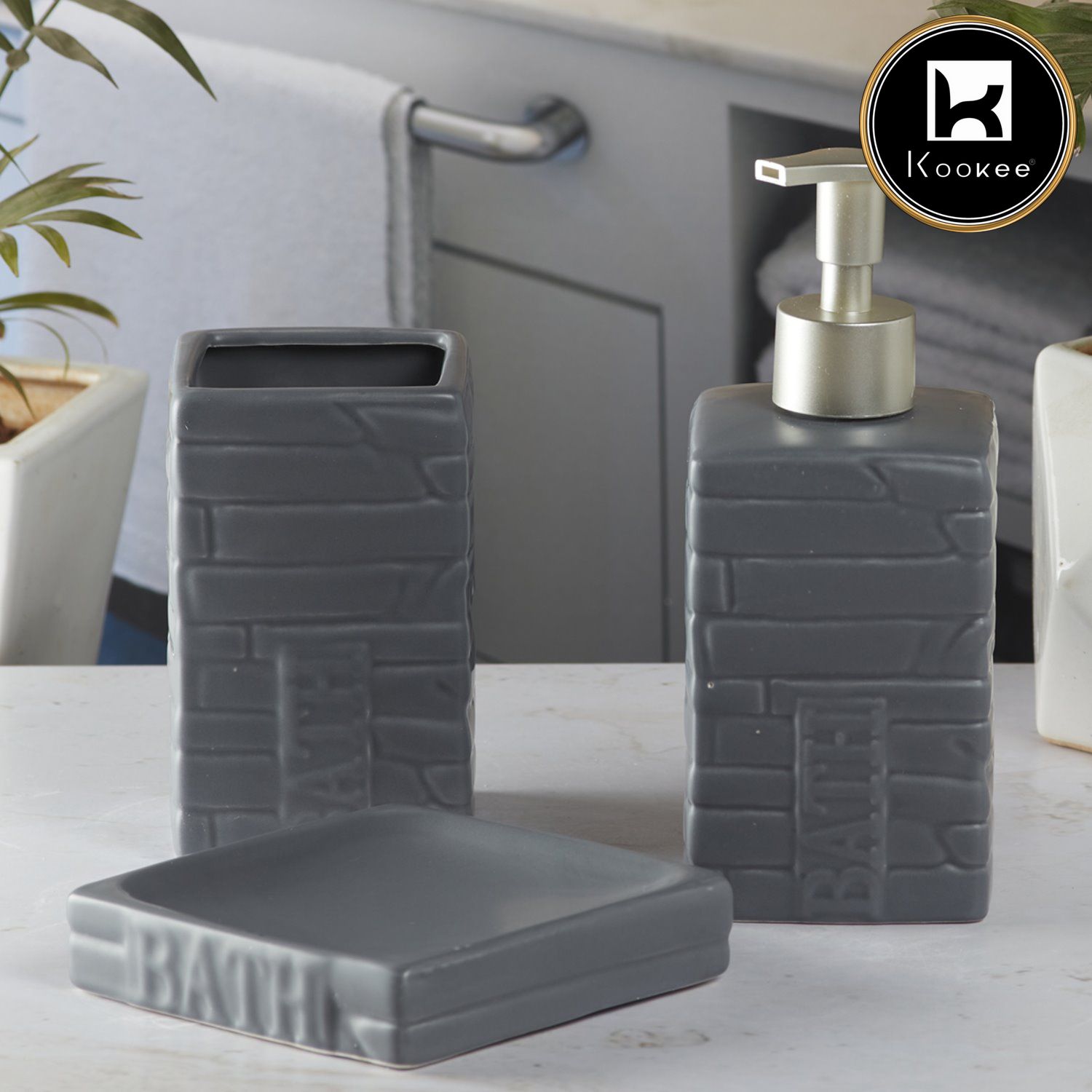 Kookee Ceramic Bathroom Sets, Grey, ART08061