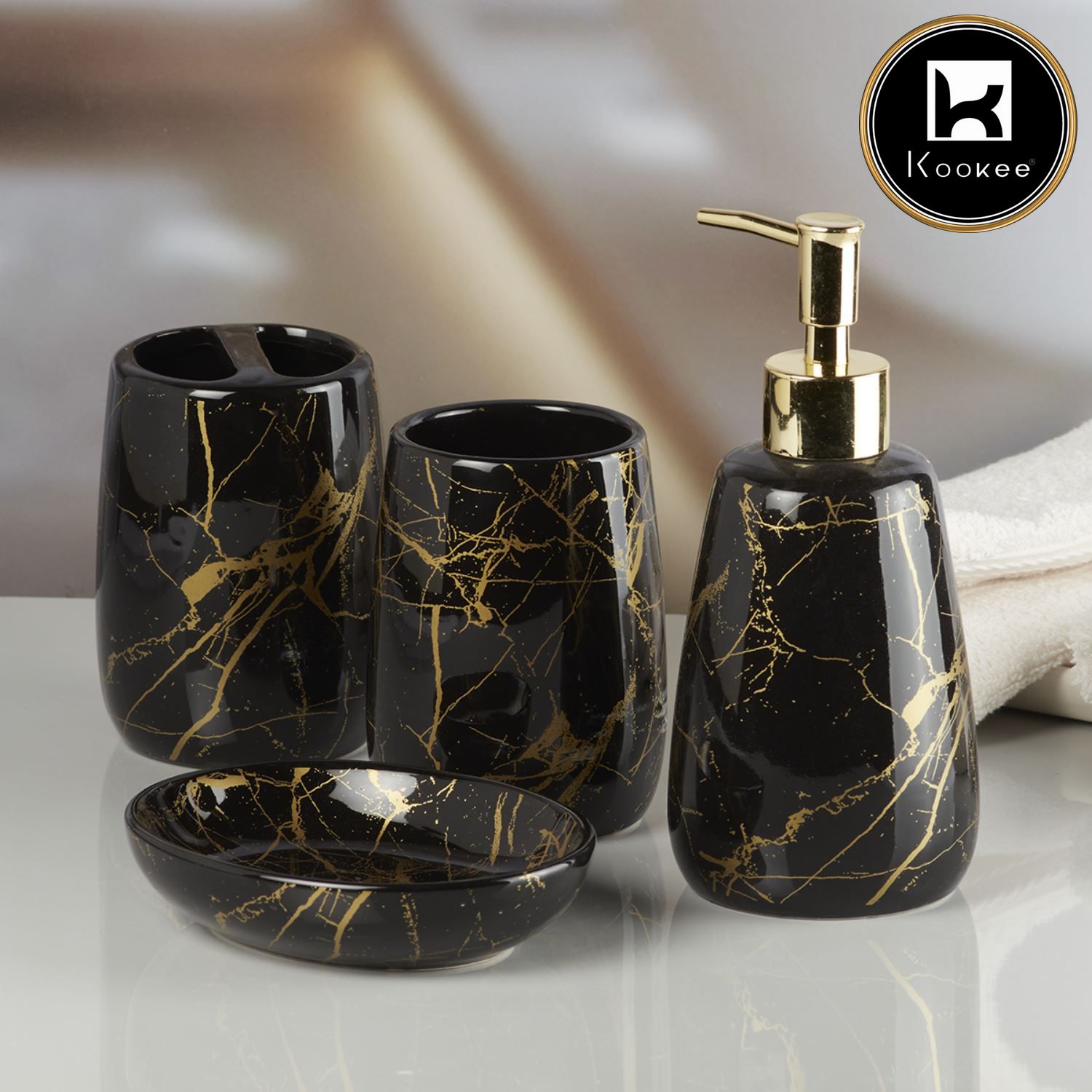 Kookee Ceramic Bathroom Sets, Black, ART11049