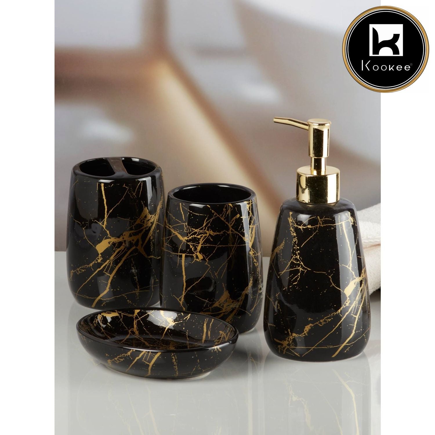 Kookee Ceramic Bathroom Sets, Black, ART11049