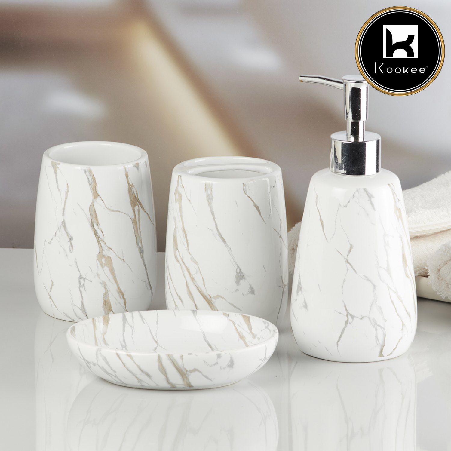 Kookee Ceramic Bathroom Sets, White, ART08063