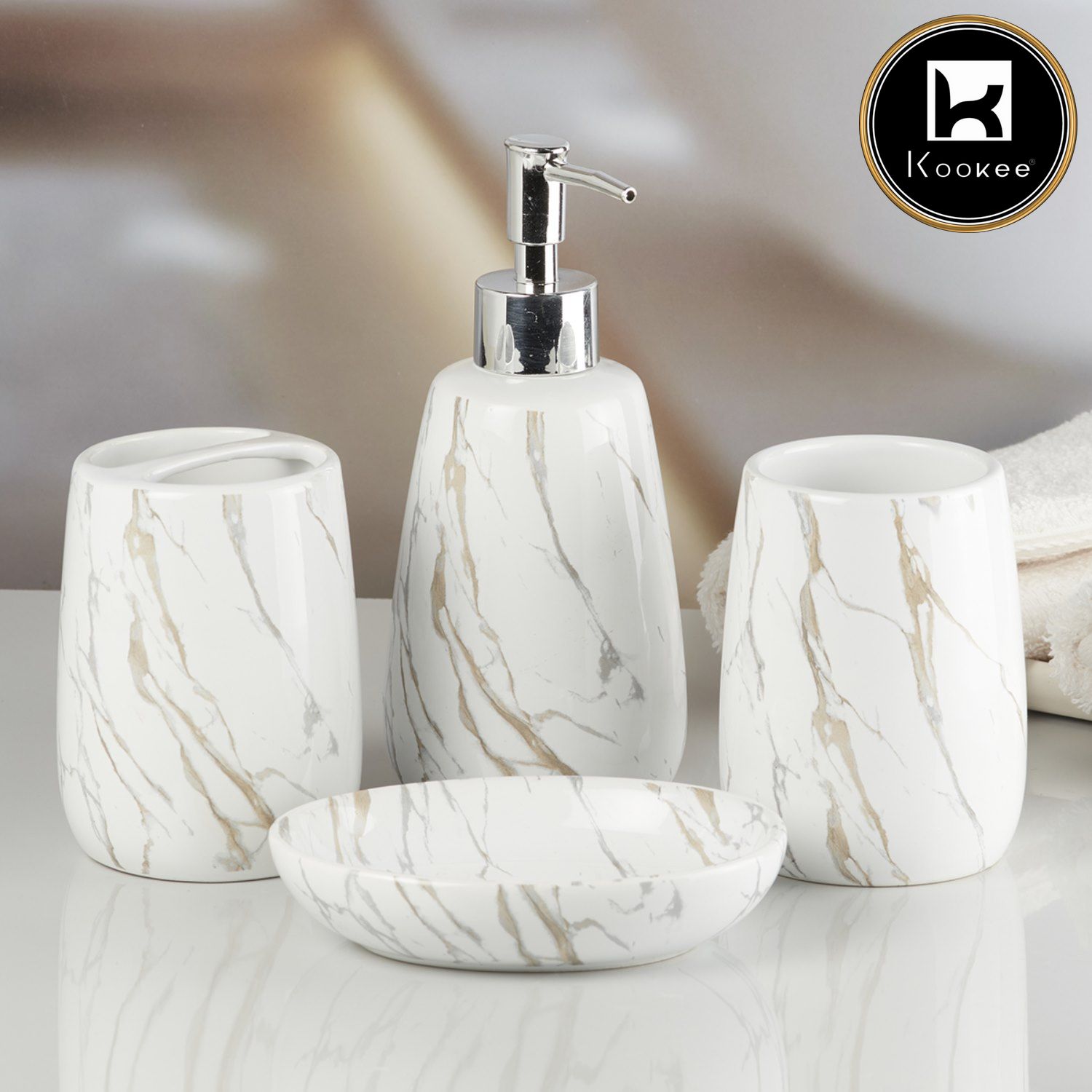 Kookee Ceramic Bathroom Sets, White, ART08063