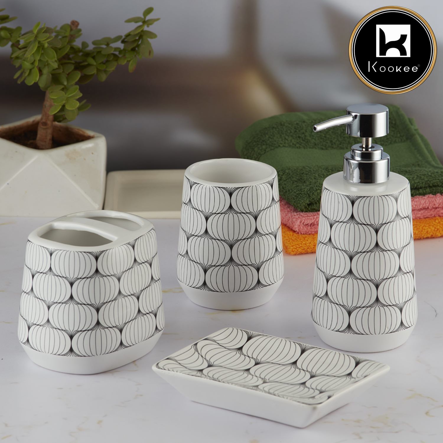 Kookee Ceramic Bathroom Sets, White, ART08064