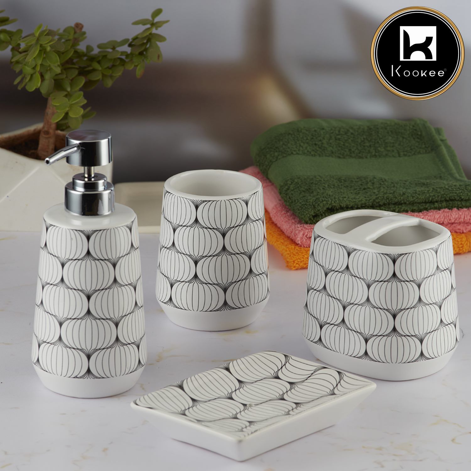Kookee Ceramic Bathroom Sets, White, ART08064