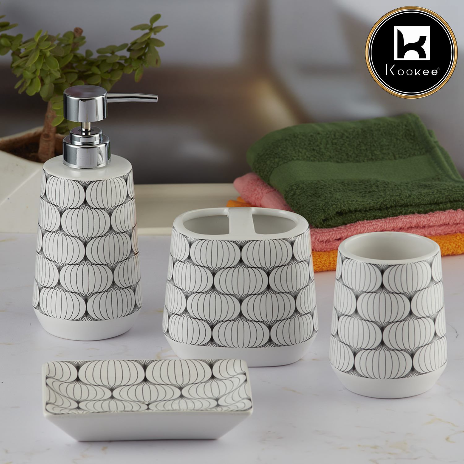 Kookee Ceramic Bathroom Sets, White, ART08064